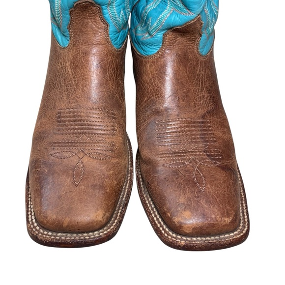 Nocona Handmade USA Turquoise Brown Leather Western Cowboy Boots 11D Square Toe - Picture 11 of 16